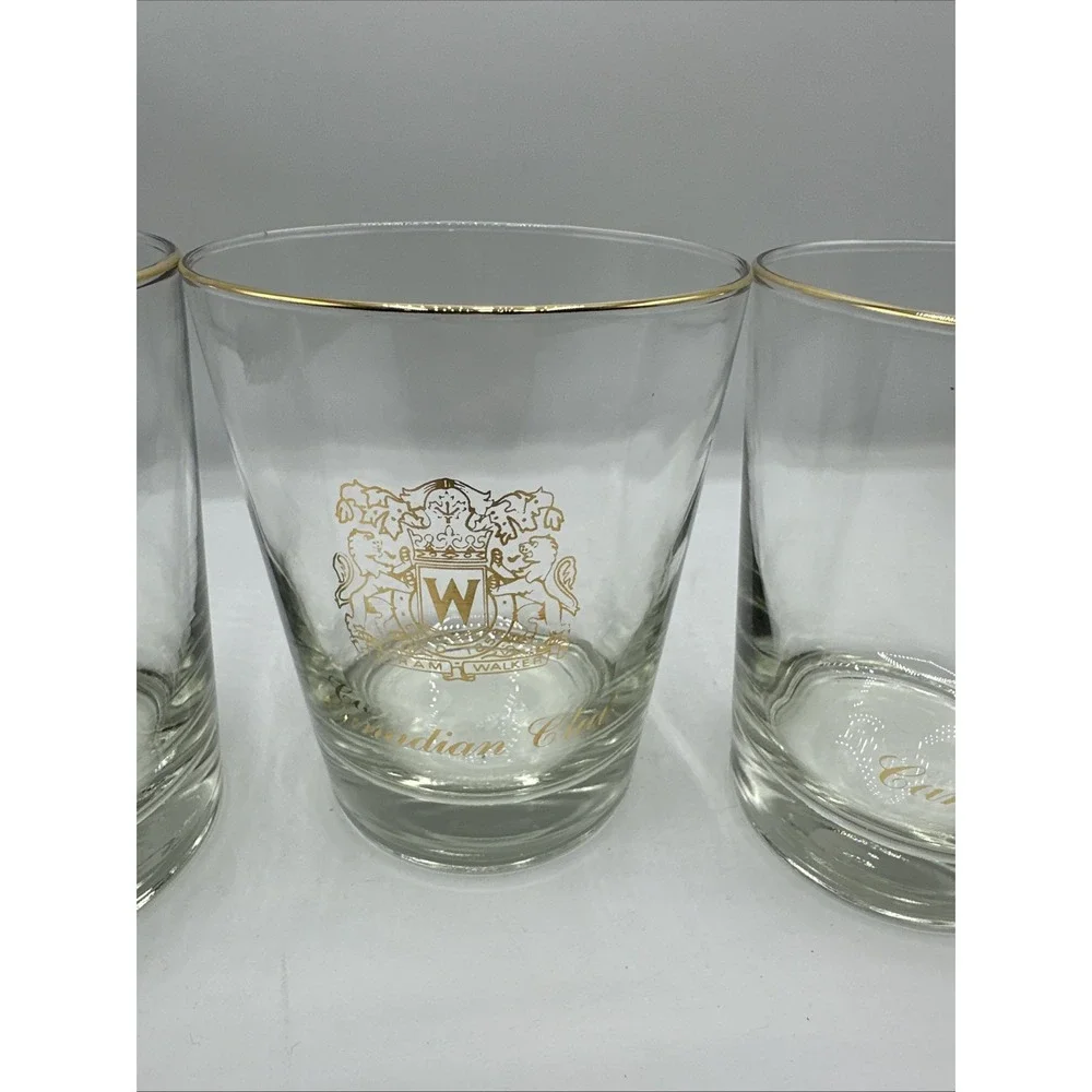 Double Old Fashioned Gold Rimmed Canadian Club Glasses Set Of 3‎ Vintage
